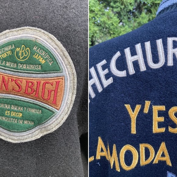 Size M 80s Varsity Letterman Wool Leather Jacket Black Men's Vintage BIGI Japan - Picture 6 of 8